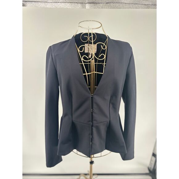 REBECCA TAYLOR Black Peplum Jacket Hook Eye Closure Blazer Women’s Size 6 - Picture 1 of 13